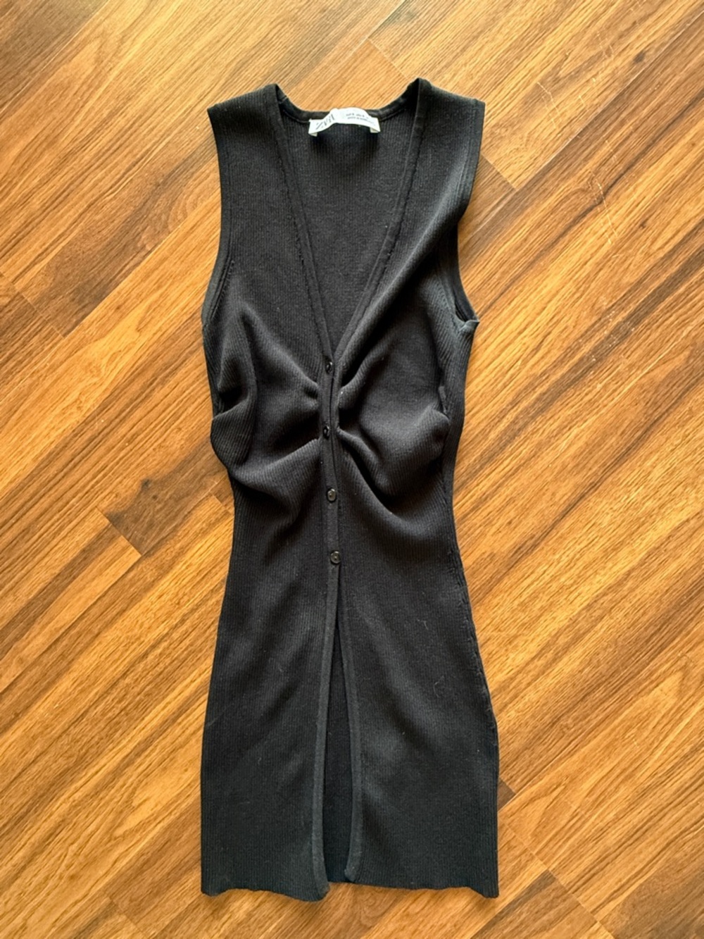 Black Sleeveless Button Front Knit Tank